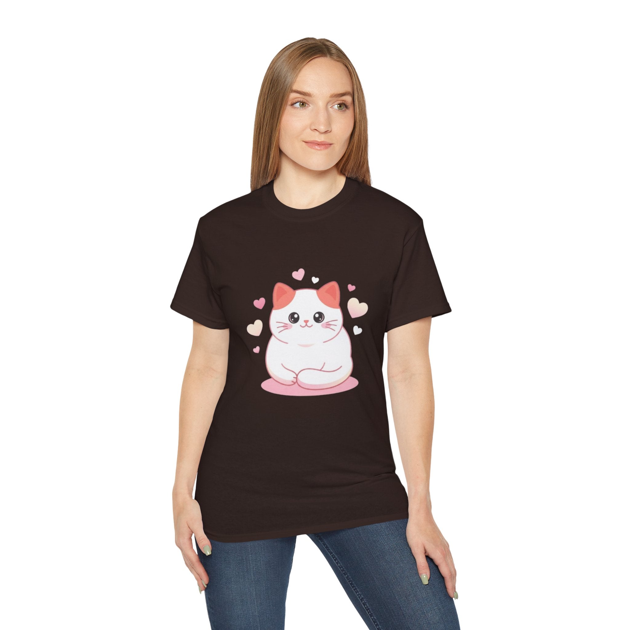 Cute Pink Heart Cat T-Shirt