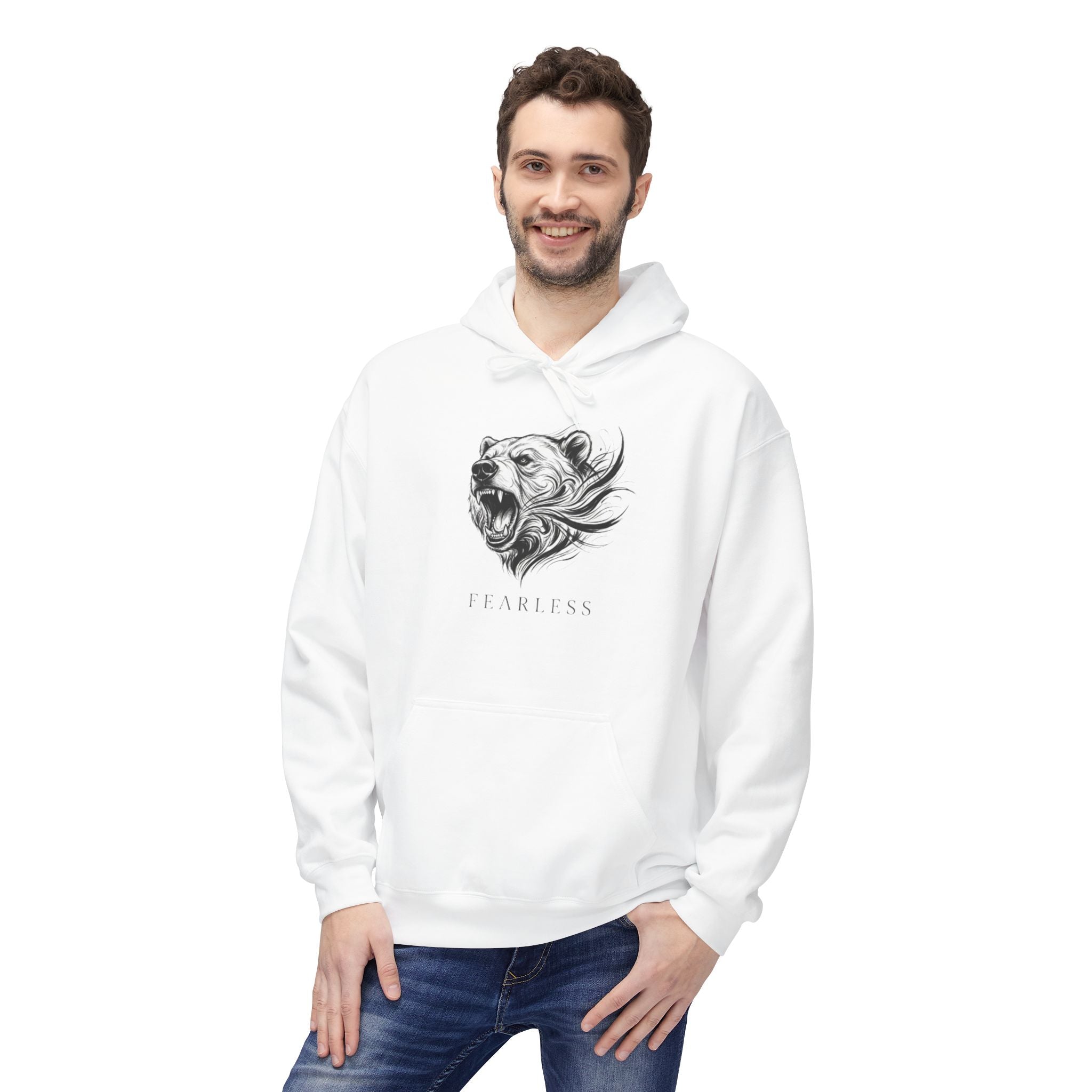 Fearless Lion Graphic Hoodie — Minimalist Monochrome Animal Design