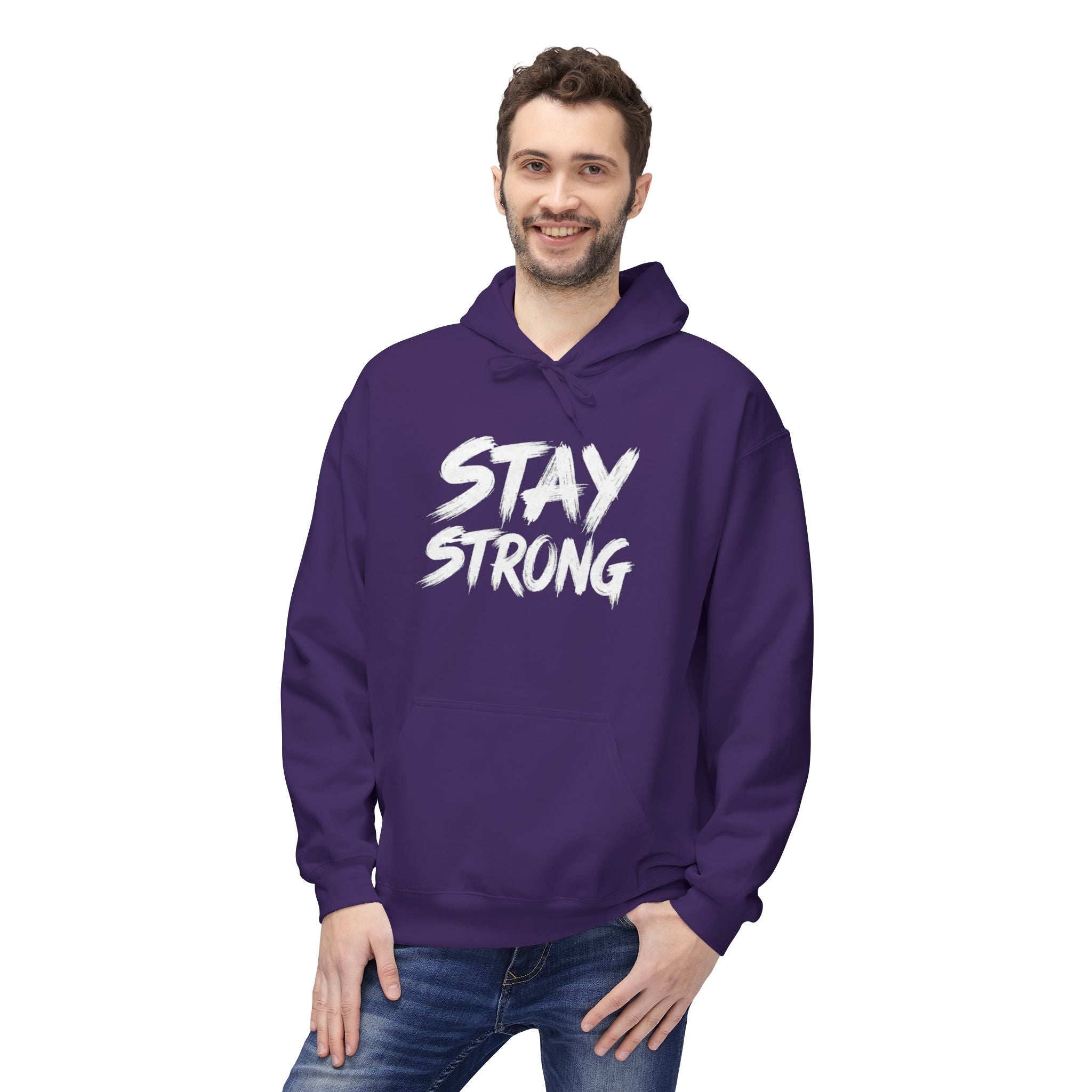 Stay Strong Hoodie Inspirational White Pullover with Subtle Text
