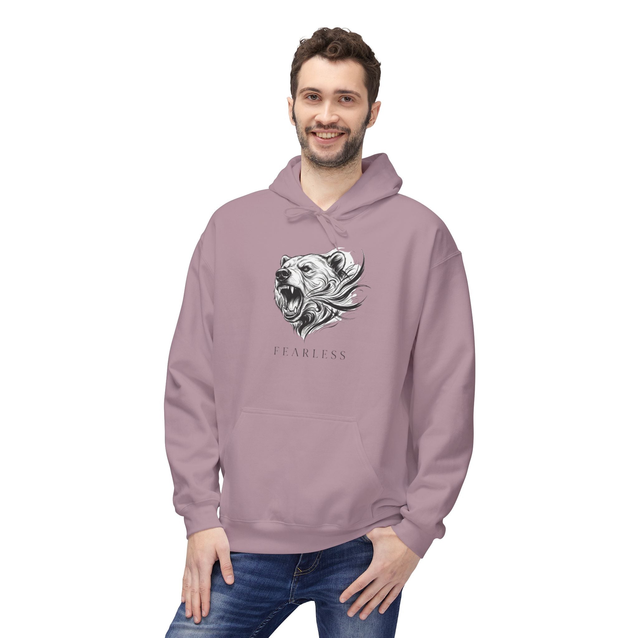 Fearless Lion Graphic Hoodie — Minimalist Monochrome Animal Design