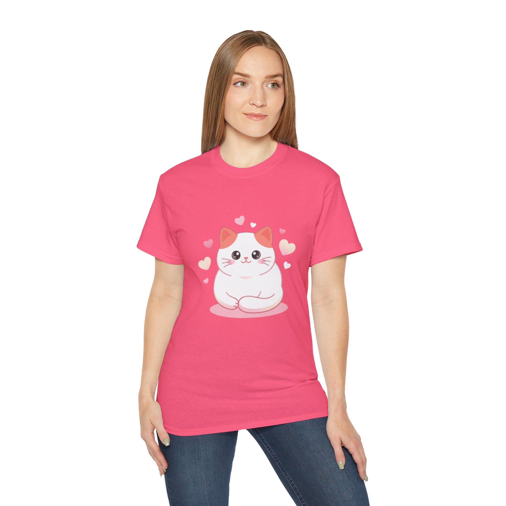 Cute Pink Heart Cat T-Shirt