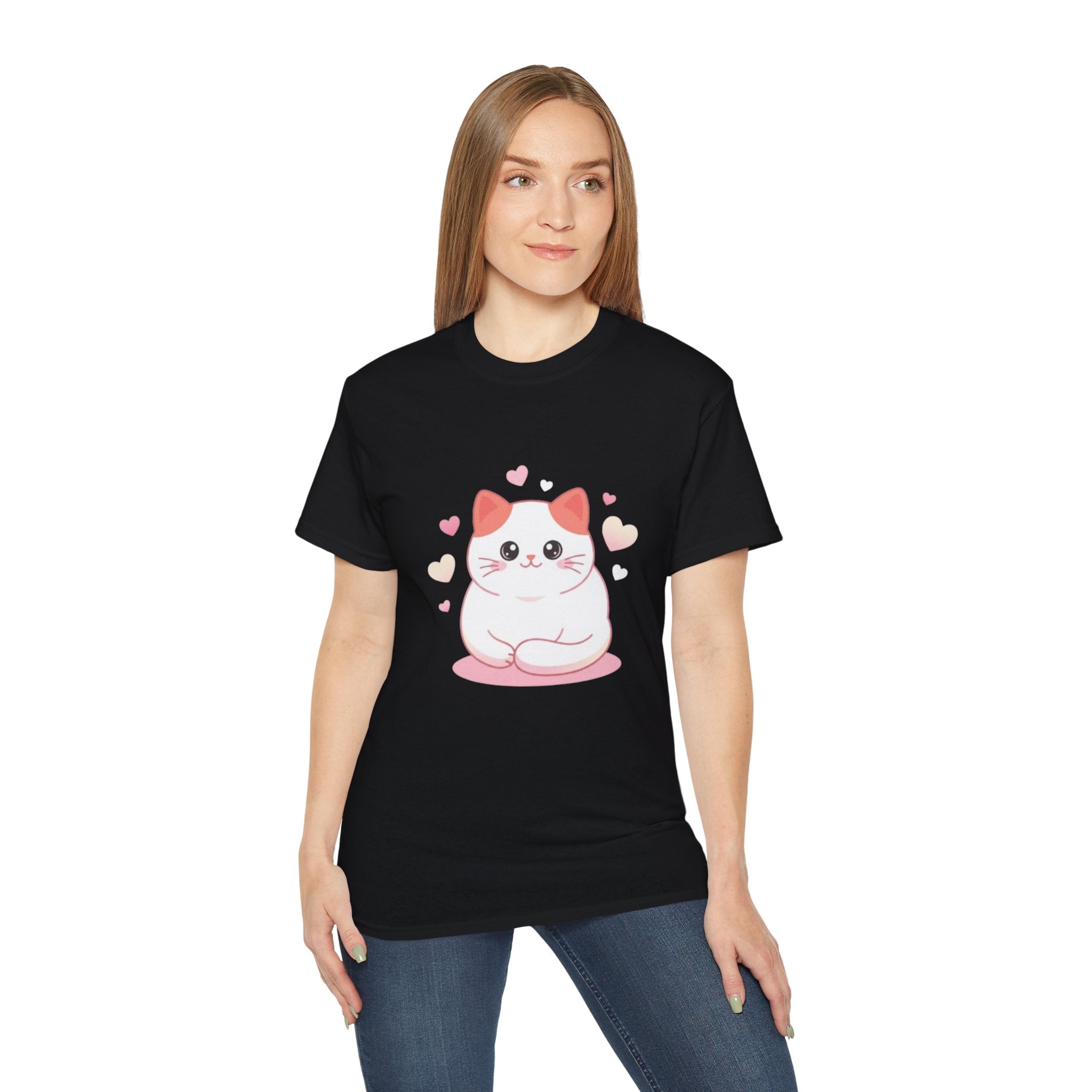 Cute Pink Heart Cat T-Shirt
