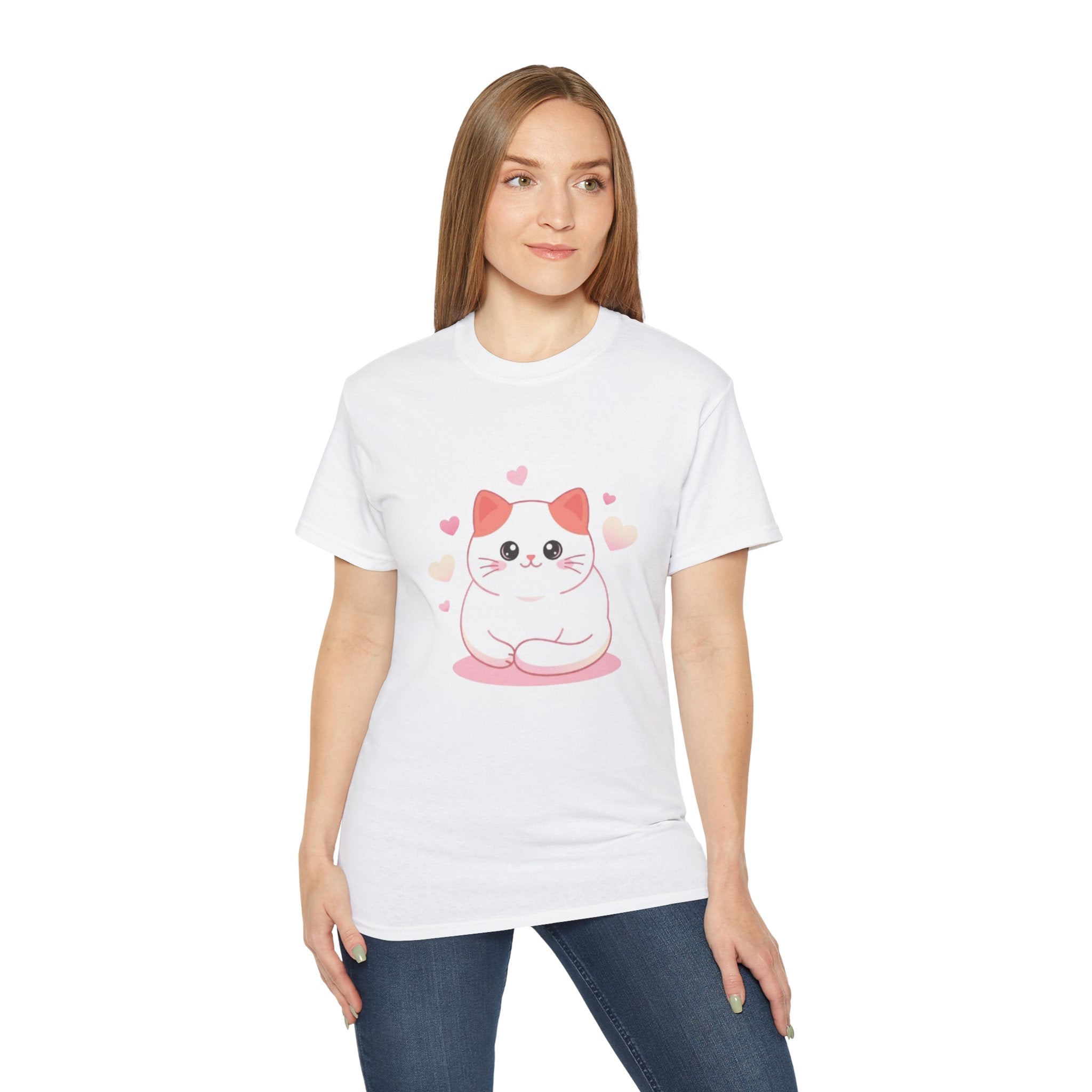 Cute Pink Heart Cat T-Shirt