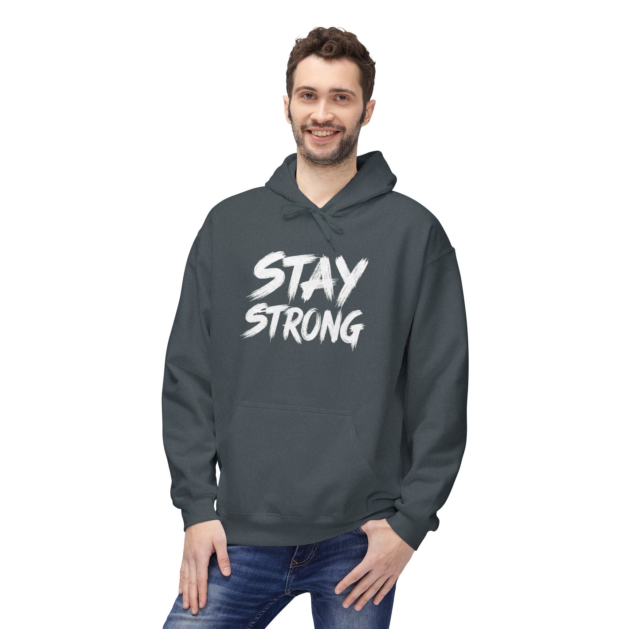 Stay Strong Hoodie Inspirational White Pullover with Subtle Text