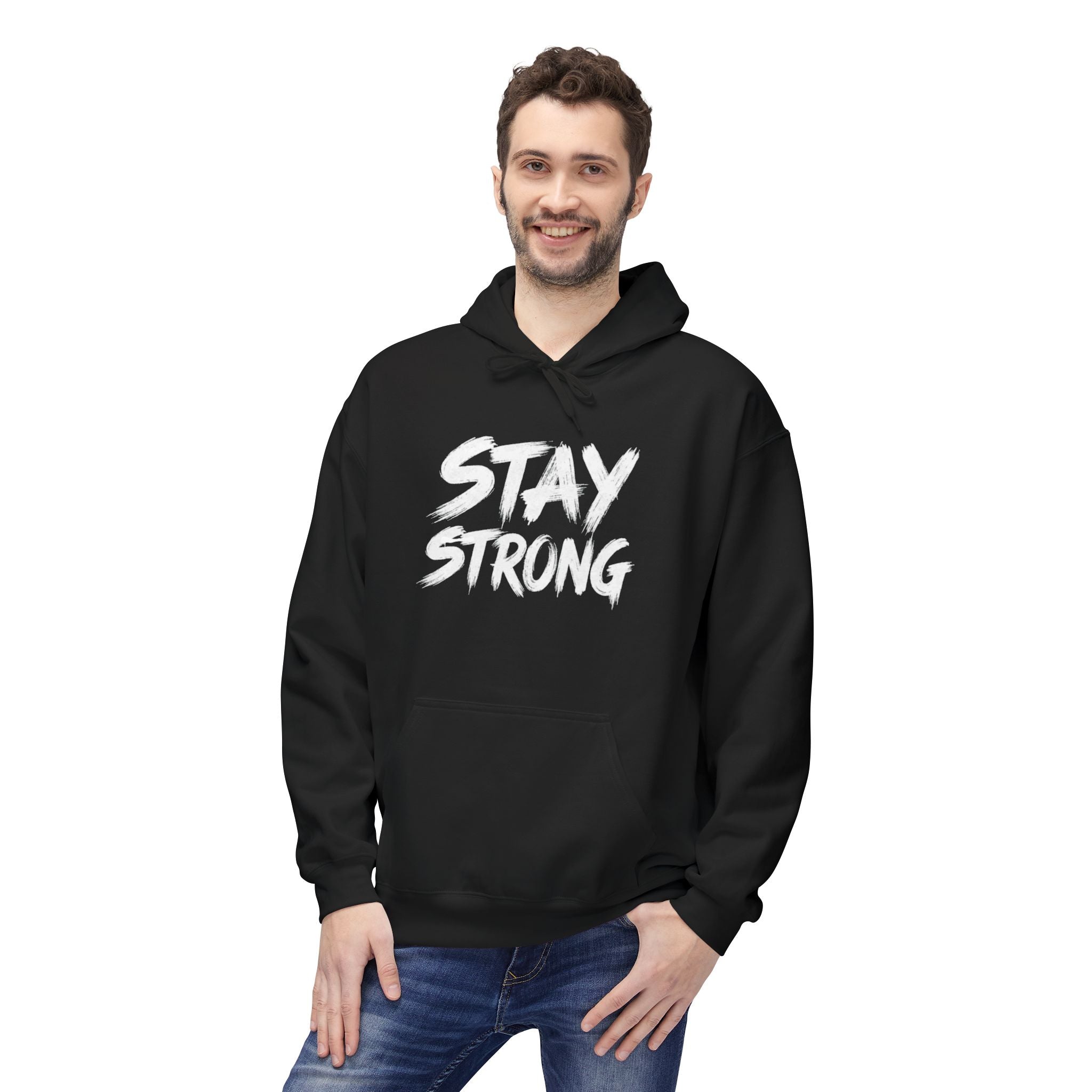 Stay Strong Hoodie Inspirational White Pullover with Subtle Text