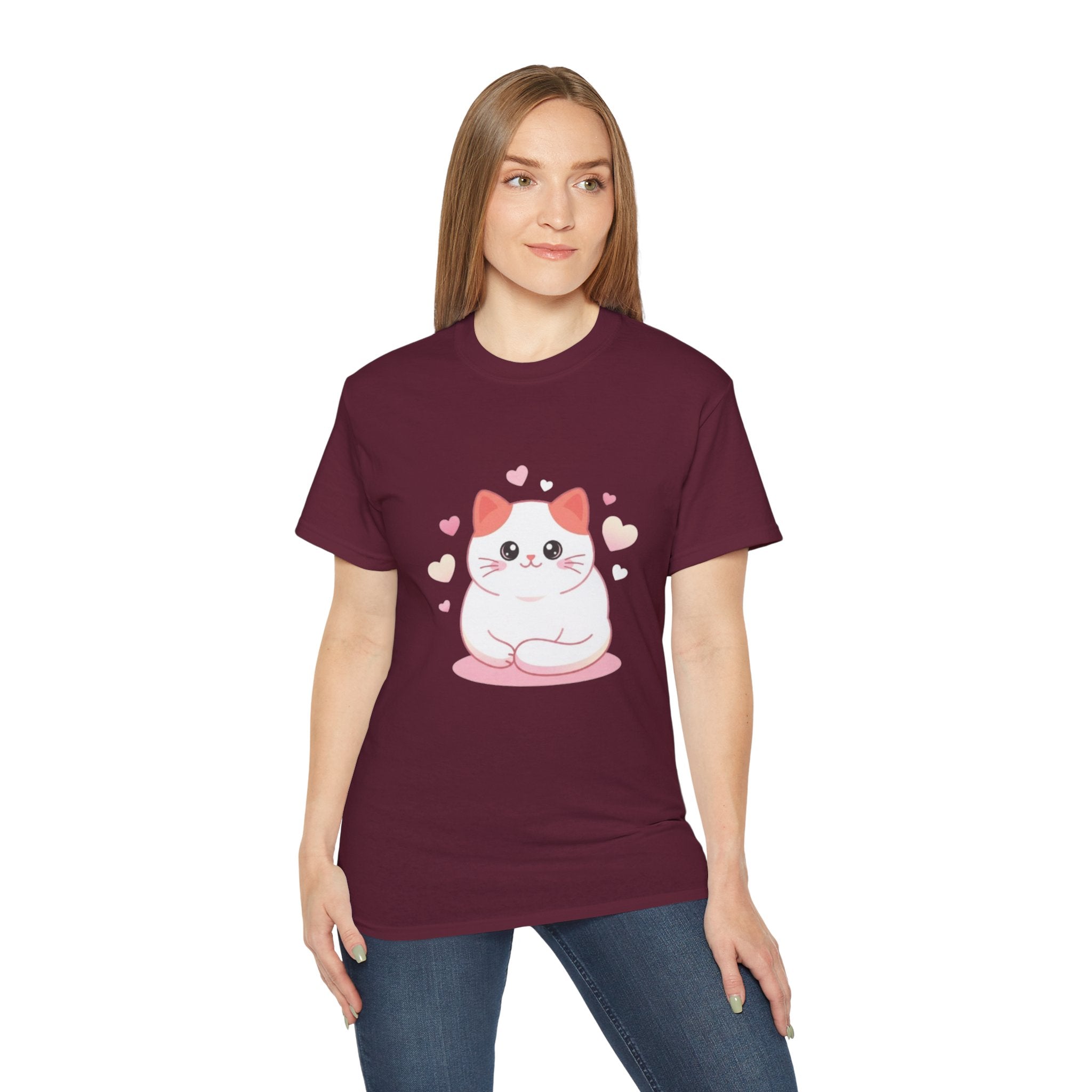 Cute Pink Heart Cat T-Shirt