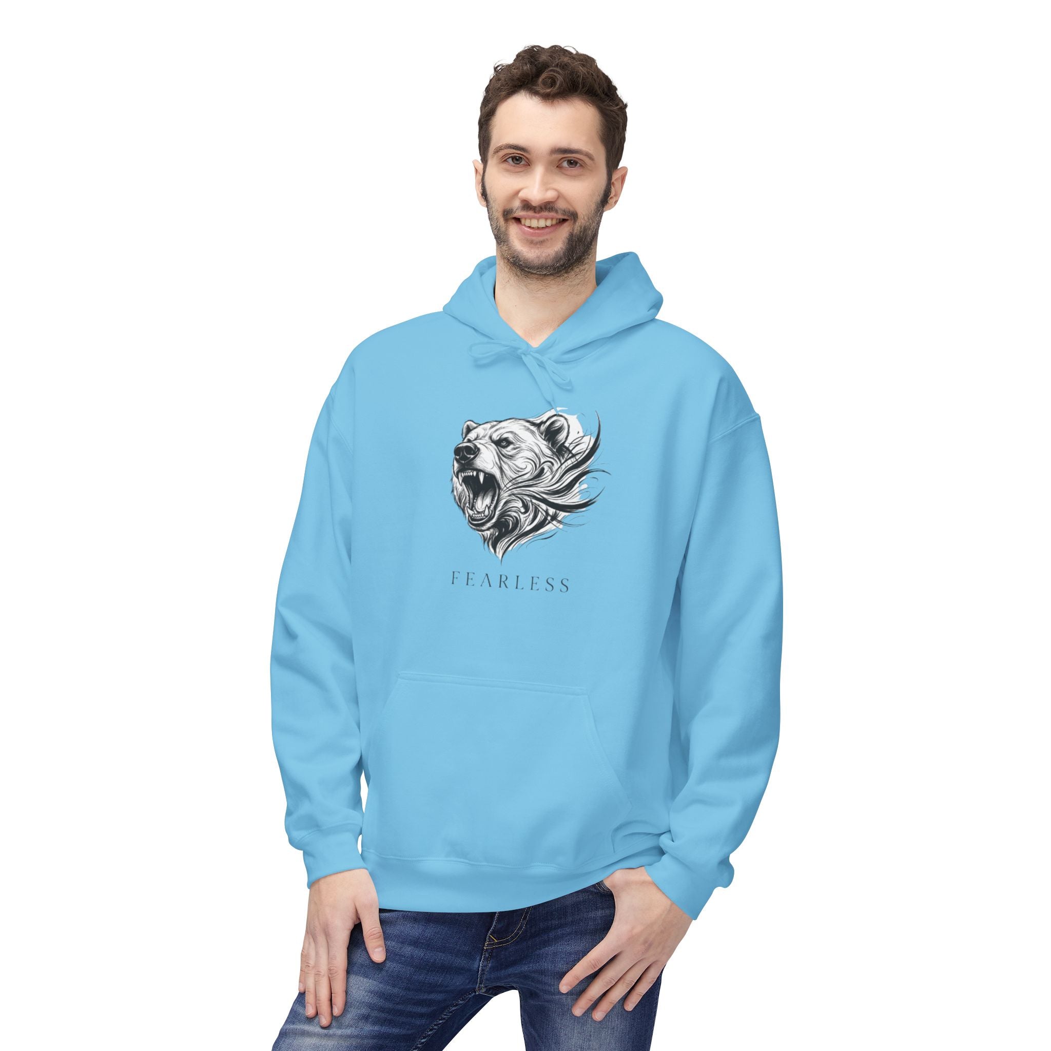 Fearless Lion Graphic Hoodie — Minimalist Monochrome Animal Design