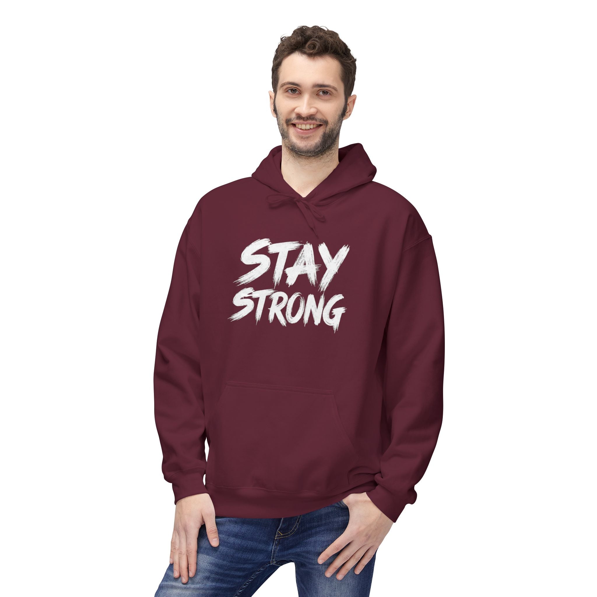 Stay Strong Hoodie Inspirational White Pullover with Subtle Text