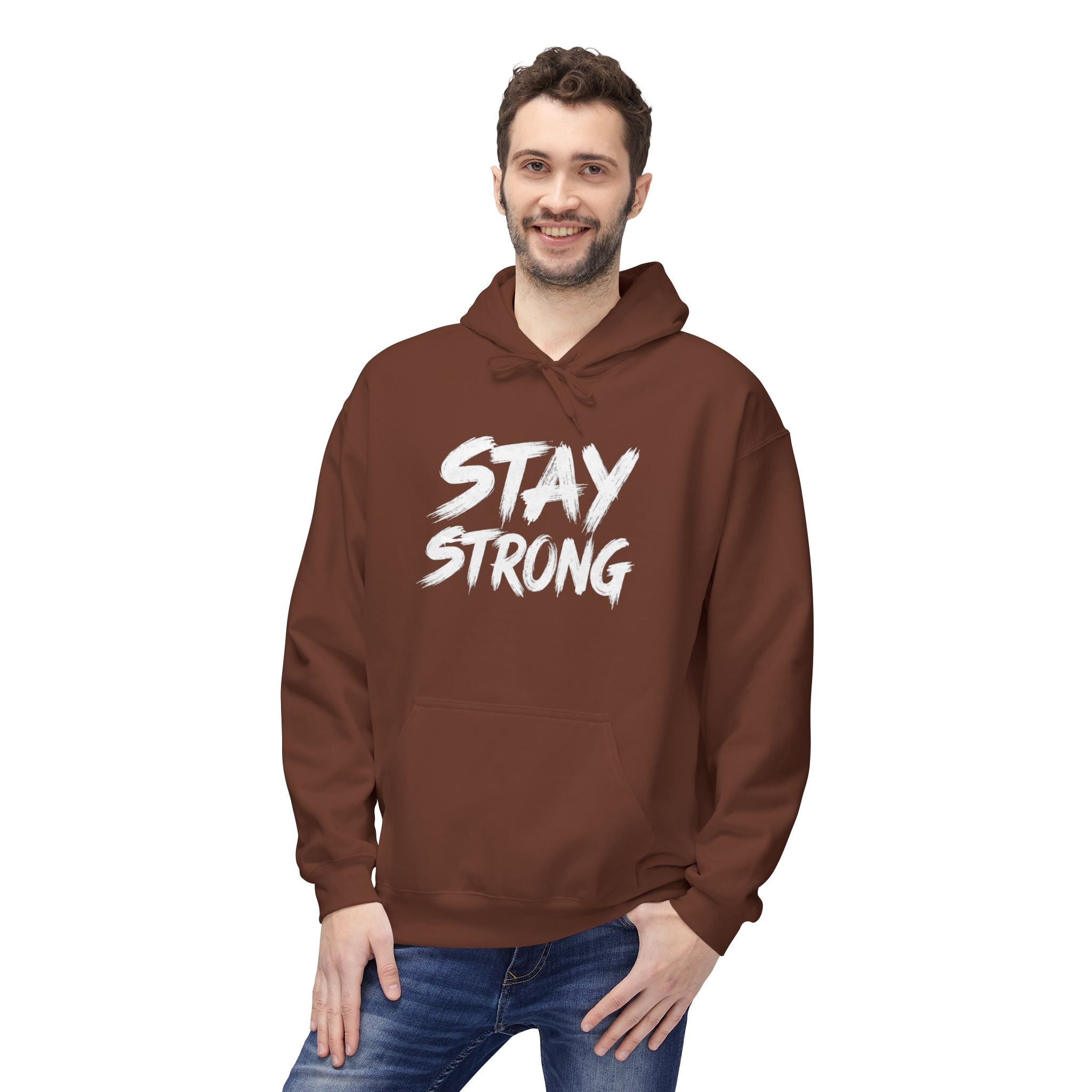 Stay Strong Hoodie Inspirational White Pullover with Subtle Text